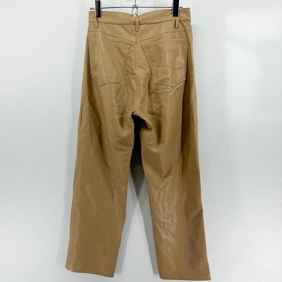 Nanushka Ivy Vegan Leather Trousers in Caramel Straight Leg High Rise - Picture 4 of 8
